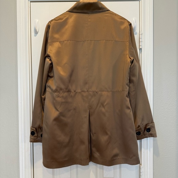 Chicos 100% Silk Pea Coat Jacket Women’s Large (2) Gold Tan Classic Elegant Luxe - Picture 2 of 10